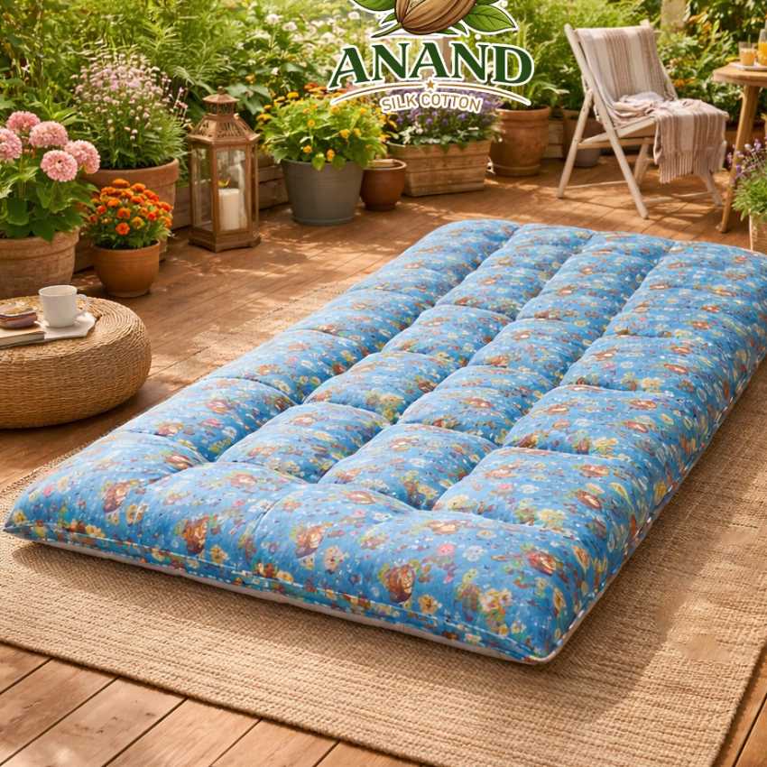 ILAVAM PANJU HOSTEL BED  SINGLE SIZE FOLDABLE 75X36X3 BOX PATTERN WITH ONE PILLOW