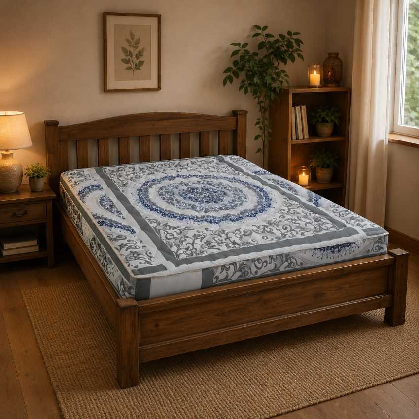  ILAVAM PANJU KING SIZE MATTRESS 78X72X8 DIAMOND PATTERN-FULLY MACHINE STITCHED DOUBLE LAYER